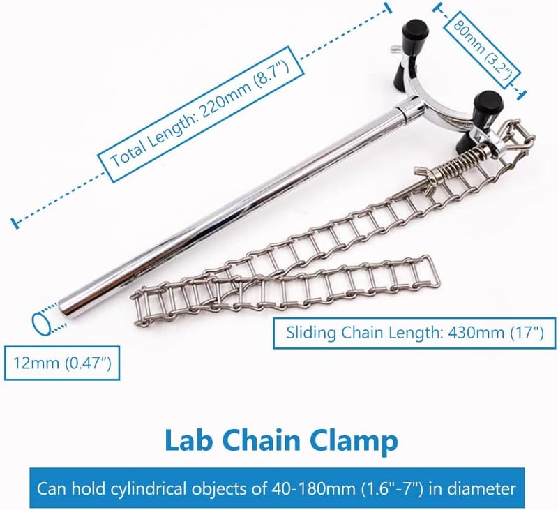 BEMAXYE Lab Chain Clamp with Adjustable Bosshead Clamp - Cylinder Holding Clip for Beakers Flasks Condensers Fixture, 40-180mm (1.6"-7") Holding Size, Set of 1 - Image 2